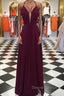 Elegant V Neck Open Back Burgundy Prom Dress, Open Back Burgundy Prom Dress, Long Burgundy Prom Dresses