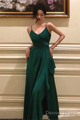 Elegant V-Neck Spaghetti Strap Split Side Party Dress, High Low Prom Dress