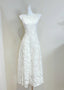 Elegant White A-Line Round Neck Lace Pattern Prom Dresses Evening Dresses Bridesmaid Dresses