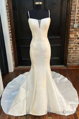 Elegant White Split Neck Trumpet Long Wedding Dress Sexy