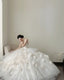 Elegant White Trailing Heart-Shaped Neckline 3D Floral Tulle Ball Gown Wedding Dresses
