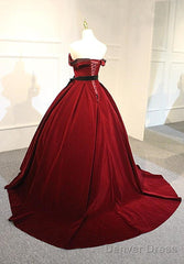 Elegant Wine Red Velvet Sweet 16 Gown With Belt, Off Shoulder Party Gown