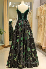 Embroidery Green Floral Long Prom Evening Dresses