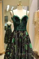 Embroidery Green Floral Long Prom Evening Dresses