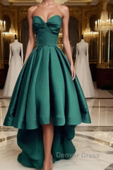 Emerald Green High Low Satin Prom Dresses, Emerald Green High Low Formal Graduation Dresses