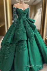 Emerald Green Prom Dresses Long Sleeves Green Ball Gown Prom Dresses