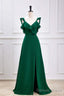 Emerald Green Ruffled Straps A Line Bridesmaid Dresses With Slit