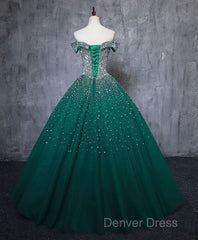 Emerald Green Sequin Prom Dresses Beaded Quinceanera Dresses, Sweet 16 Dresses