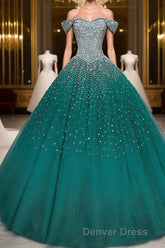 Emerald Green Sequin Prom Dresses Beaded Quinceanera Dresses