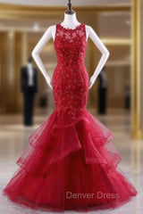 Evening Dresses Red Prom Dresses Lace Prom Dresses Mermaid Prom Dresses