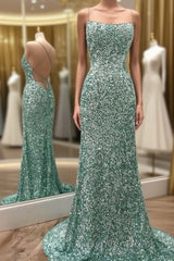 Sparkly Mint Sequin Mermaid Long Party Prom Dresses for Women, Shiny Evening Dresses
