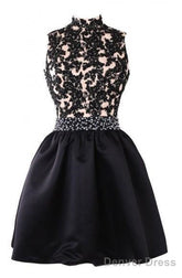 Exquisite Short High Neck Satin Homecoming Dress With Beaded
