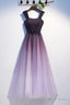 Unique A Line Ombre Purple Beading Prom Dress With Lace Up Long Dance Dresses