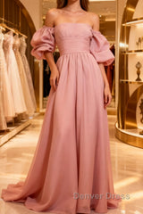 Fairy A Line Pink Long Prom Dresses Evening Dresses