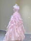 Fairy A Line Sleeveless Pink Long Floral Prom Dresses