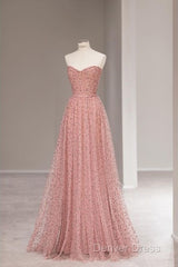 Fairy A Line Sweetheart Pink Long Tulle Prom Dresses 22Th Birthday Outfit