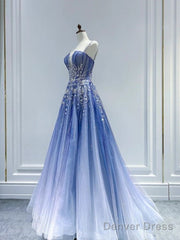 Fairy Ball Gown Ombre Blue Tulle Prom Dresses Evening Dress