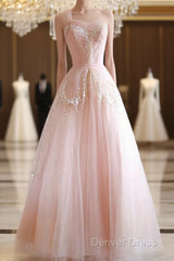 Fairy Ball Gown One Shoulder Pink Lace Prom Dresses Ankel Length Evening Dresses
