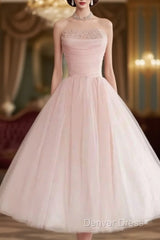 Fairy Ball Gown Strapless Pink Knee Length Prom Dresses Evening Dresses