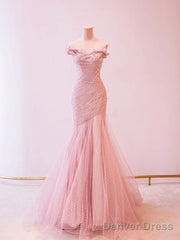 Fairy Mermaid Strapless Pink Prom Dresses Evening Dress