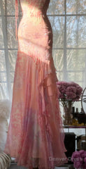 Fairytale Pink Mermaid Gown For Prom&Party-Vintage Spaghetti Strap Chiffon Beaded Long Evening Dress