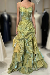 Fairytale Sage A-Line Mask Prom Dresses Beaded Satin Evening Gown For Birthady&Graduation