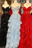 Fairytale Sequin-Embroidery Off-The-Shoulder Tiered Long Prom Dresses With Slit