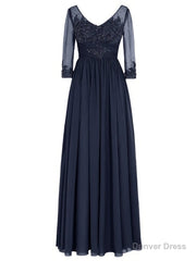 Fancy V-Neck Half Sleeves Appliques Long Mother of the Bride Dress