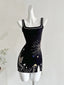 Fantasy Black Embroidered Slim Square Neck Short Birthday Dresses Homecoming Dresses