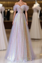 Fantasy Purple Bling Sequined Prom Dresses Off Shoulder