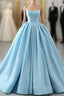 Fashion Blue Ball Gowns Strapless Pleats Wedding Dresses With Train