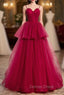 Fashion Burgundy Tulle Spaghetti Straps Long Prom Dresses