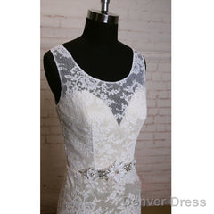 Fashion Ivory Lace Elegant Scoop Neck Open Back Vintage Column Sweep Trailing Wedding Dresses,