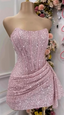 Fashion Pink Strapless Bodycon Short Prom Dress Glitter Sequin Homecoming Dresses