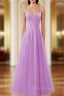 Fashion Purple Tulle Spaghetti Straps Appliques Prom Dresses