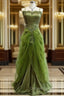 Fashion Sexy Green Tulle Prom Dresses With Beading