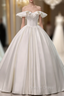 Fashion White Ball Gowns Satin Off the Shoulder Wedding Dresses With Long Train With Long Train