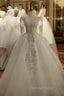 Fashion White Tulle V Neck Long Sleeve Beading Wedding Dresses