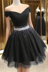 Fashionable Black Short Beaded Party Dresses, Black Prom Dresses