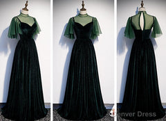 Fashionable Dark Green Velvet Long Party Gown, Green Bridesmaid Dress