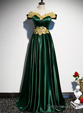 Fashionable Green Off Shoulder A-Line Prom Dress, Green Junior Evening Dress