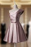Fashionable Pink Knee Length Satin Short Prom Dress, One Shoulder Bridesmaid Dresses