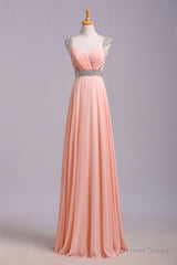 Best Selling Prom Dresses, A Line V Neck Floor Length Chiffon Zipper Back