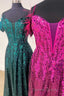 Feathered Cold Shoulder Sequin Long Prom Dresses with Appliques