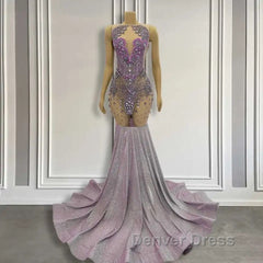 Purple Mermaid Prom Dresses Sleeveless with Long Beadings