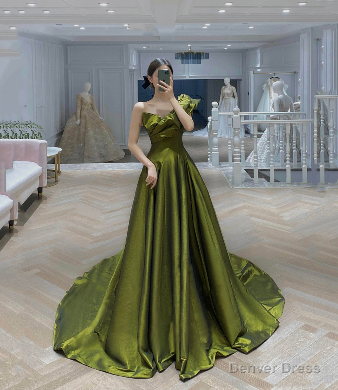 Green Satin Long Party Dress, A-line Green Prom Dress Evening Dress main image 0