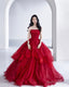 Red tulle long A Line prom Dress red Prom Dresses