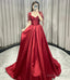 Red satin long prom Dresses A Line Prom Gowns
