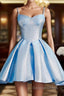 Blue satin short prom Dress homecoming Dresses