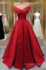 Off Shoulder A Line Red Stain Prom Dresses